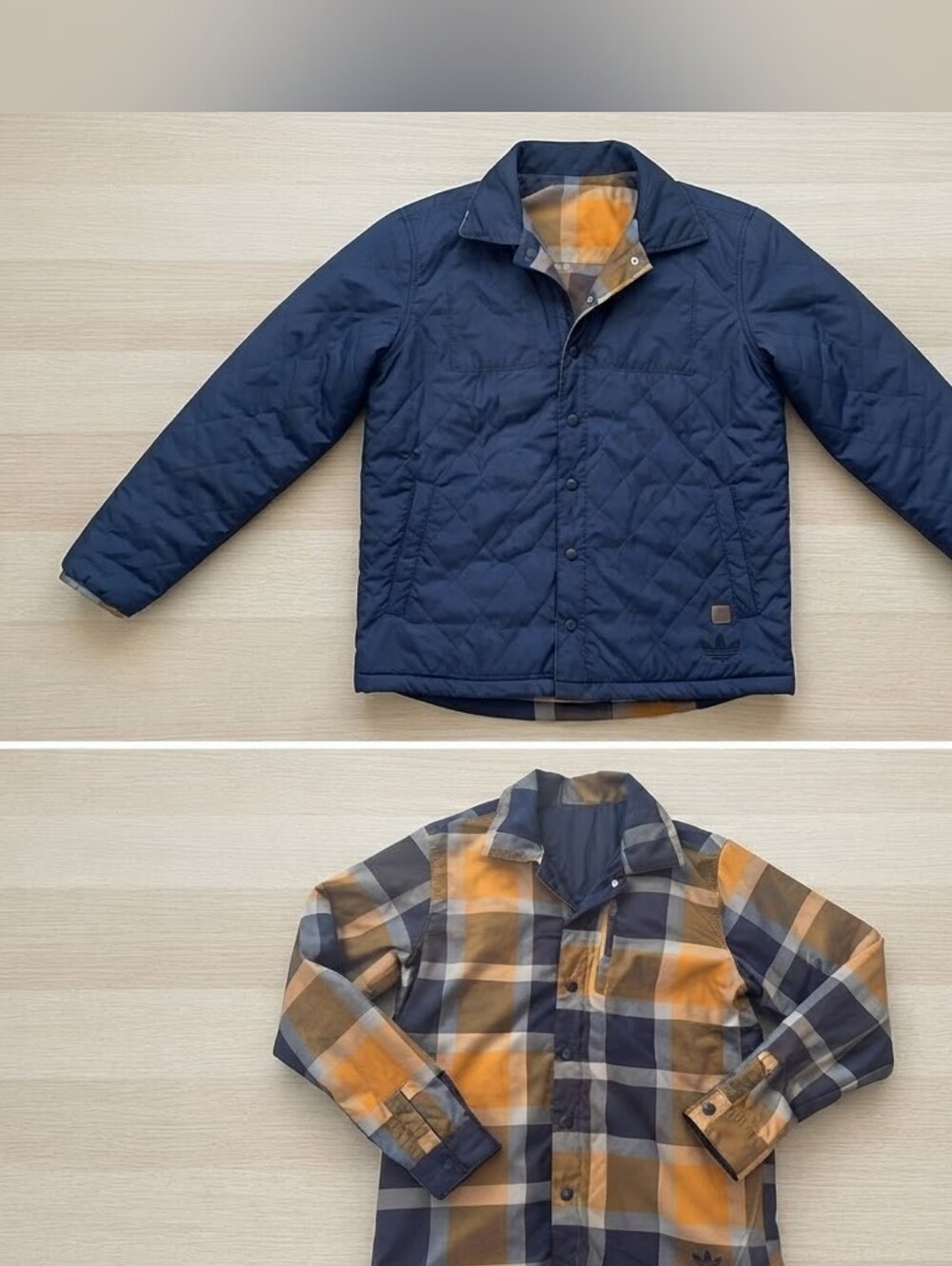 RARE ADIDAS Originals Reversible Quilted Nacy Plaid Padded Jacket M Shacket